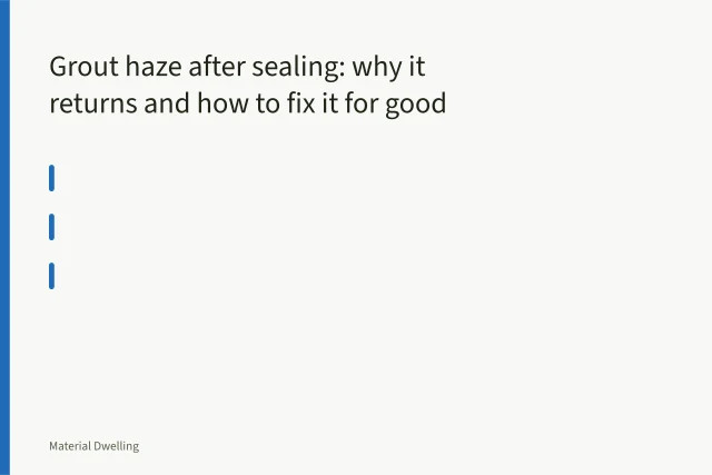 White nylon pad scrubbing grout haze from a hex mosaic shower floor. Grout haze after sealing: why it returns and how to fix it for good