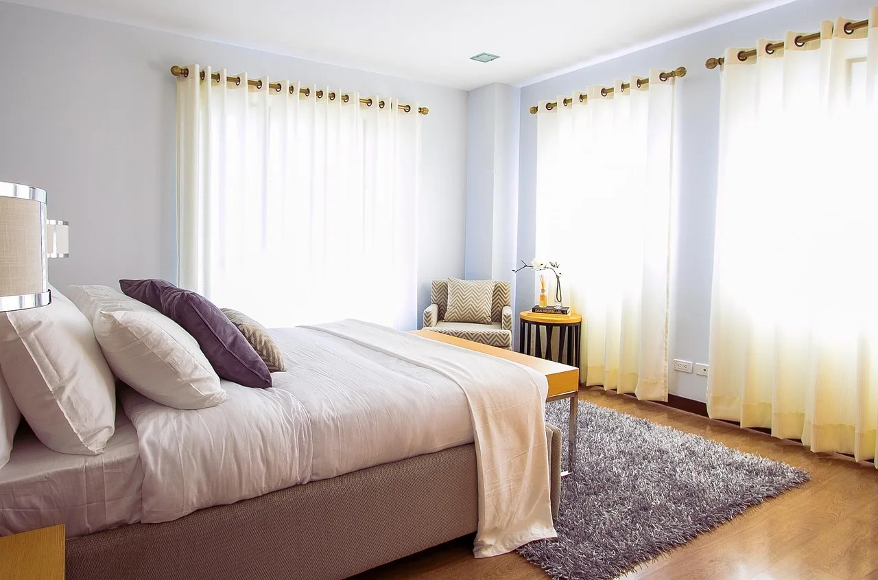 bed, bedroom, carpet, curtains, pillows, cushions, interior, interior design, interior decoration, bedroom furniture, furniture, beddings, bed, bed, bedroom, bedroom, bedroom, bedroom, bedroom, curtains. Budgeting sustainable interiors in five buckets, without surprises