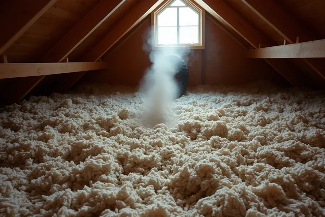 Loose-fill insulation blown between attic ceiling joists during installation. 5 things about inside natural insulation worth your time