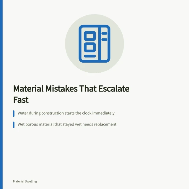 Card summarizing four homeowner material selection mistakes and their fixes. 4 lessons worth learning about homeowners material selection mistakes