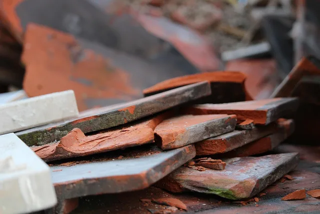 building rubble, brick, roof tiles, orange, construction material, gray, building, recycling. Top sustainable material brands, rated on evidence rather than hype