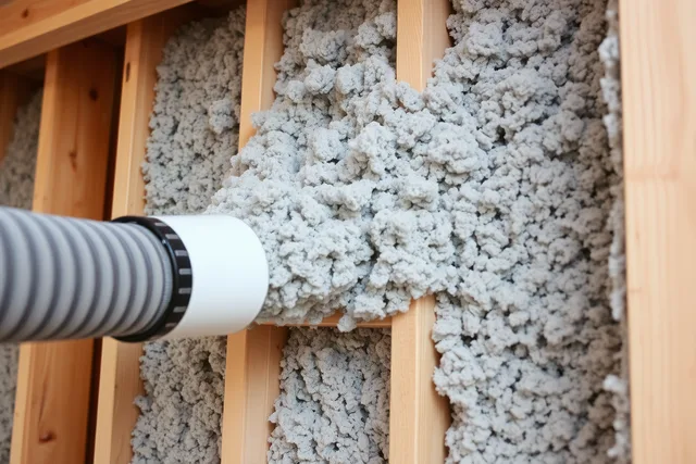 Dense-pack cellulose insulation blown into an exterior wall cavity between wood studs. Natural insulation upgrades: what changes comfort more than the bill