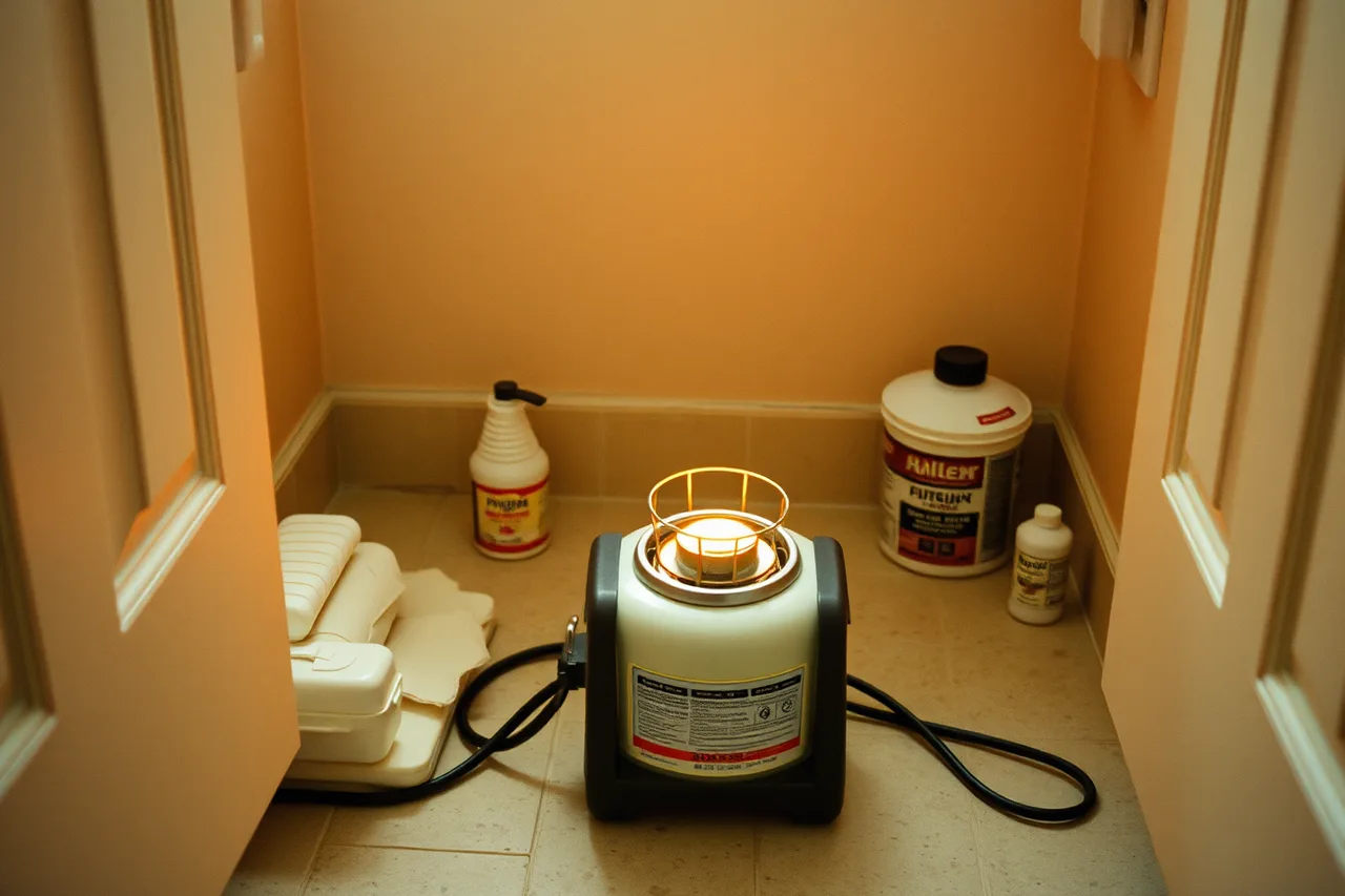 Portable propane heater running in a closed small room (Small-space options for low VOC finishes that work: the parts worth your time)